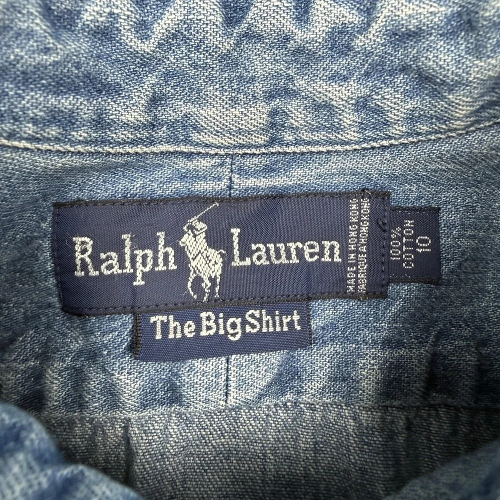 Ralph Lauren Shirt Boys 10 Blue Denim Long Sleeve Button Down Pony Logo